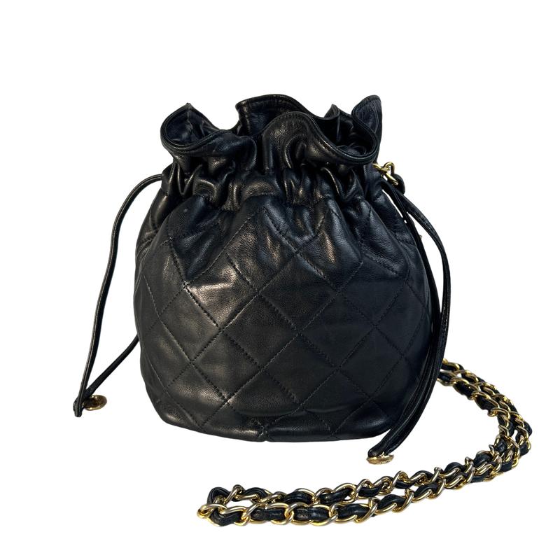 CHANEL シャネル ココマーク 巾着 ラムスキン ショルダーバッグ ブラック A-12004