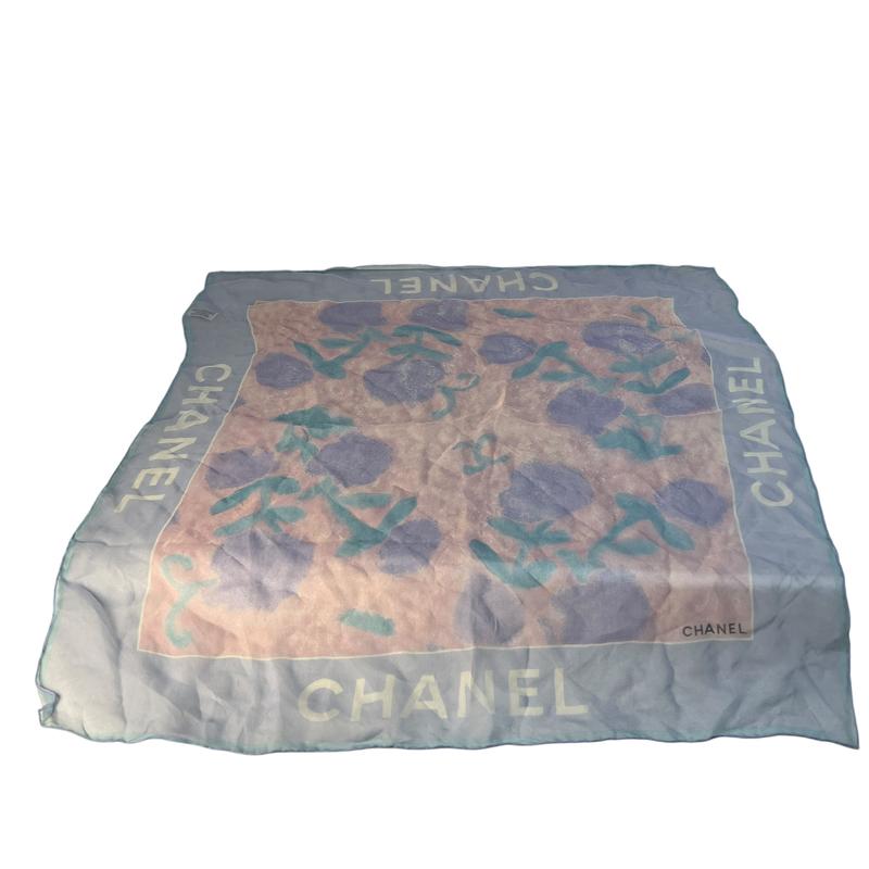 【最終局面懲らしめるSALE】CHANEL シャネル  花柄 引き船付き添い人 地絹 えり巻き 青み A-12361
