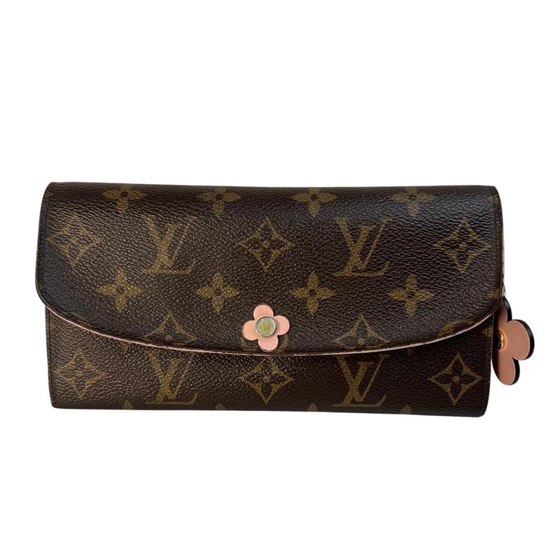【最終局面懲らしめるSALE】LOUIS VUITTON ルイヴィトン エミリー 御花 モノグラム   なめし革 長紙入れ 赤銅色 A-12599