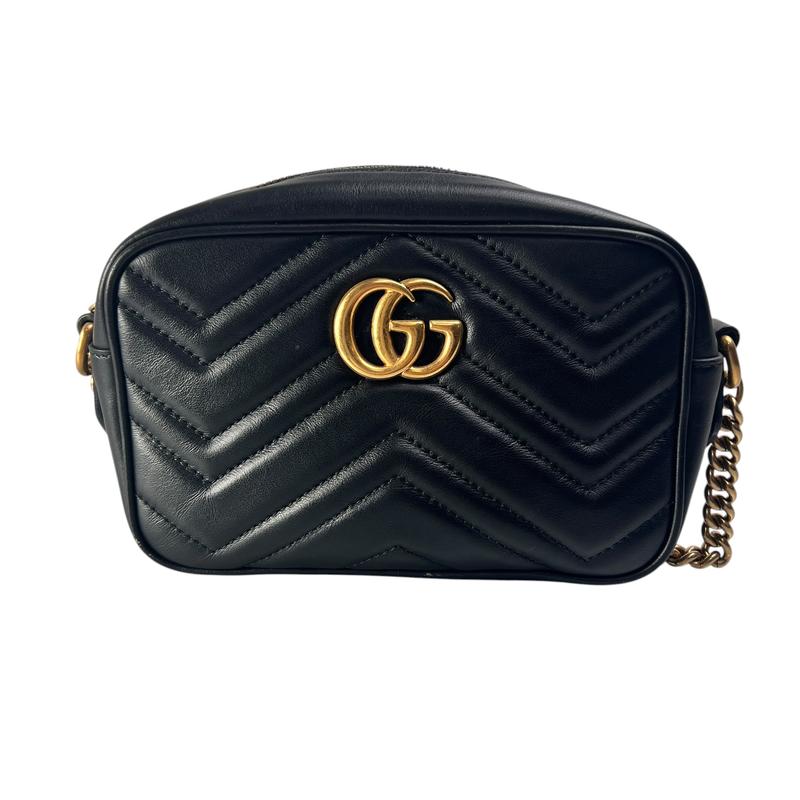 GUCCI グッチ GGマーモント なめし革 ショルダーバッグ 黒 A-13078
