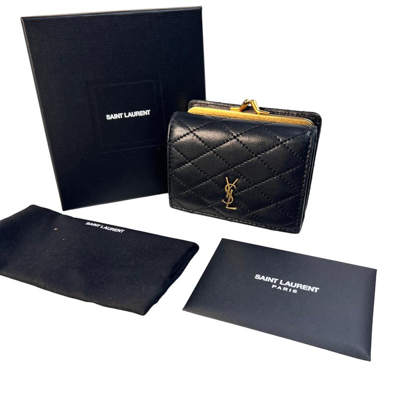 SAINT LAURENT サンローラン  YSL 金入れ なめし革 三つ折り紙入れ 黒 A-12972