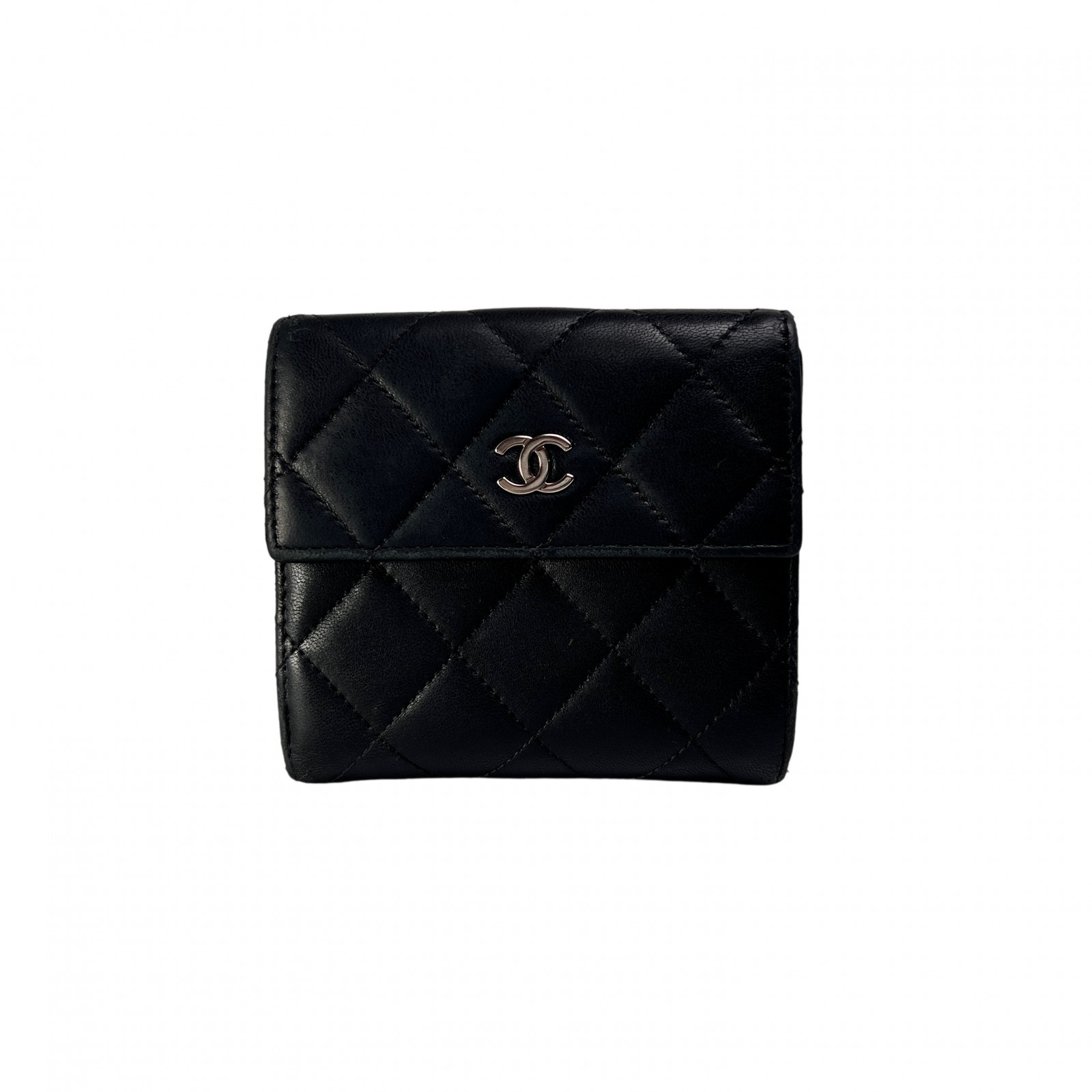 CHANEL シャネル ココマーク なめし革 三つ折り紙入れ 黒 A-13274