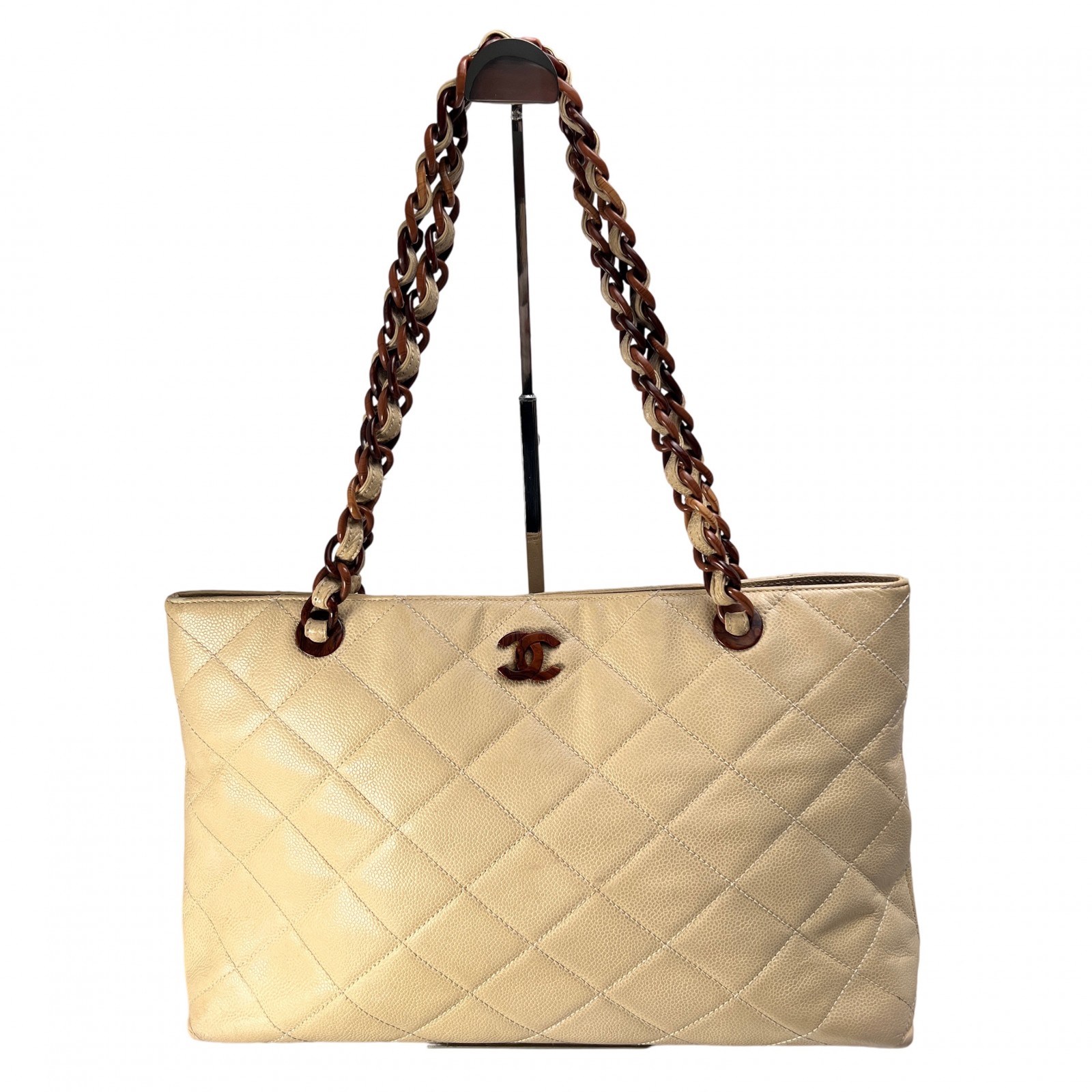 CHANEL シャネル ココマーク キャビアひと肌 トートバッグ ベージュ A-13746