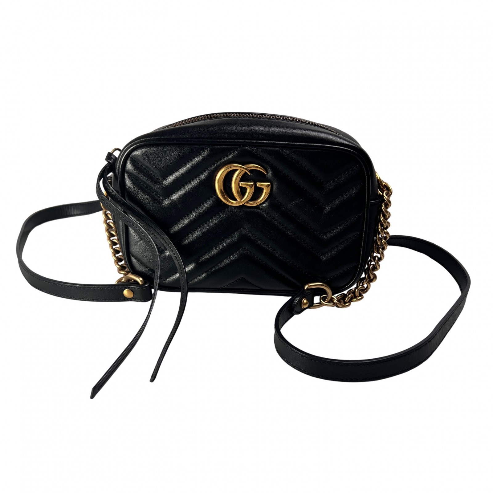 GUCCI グッチ GGマーモント キルティング なめし革 ショルダーバッグ 黒 A-13990