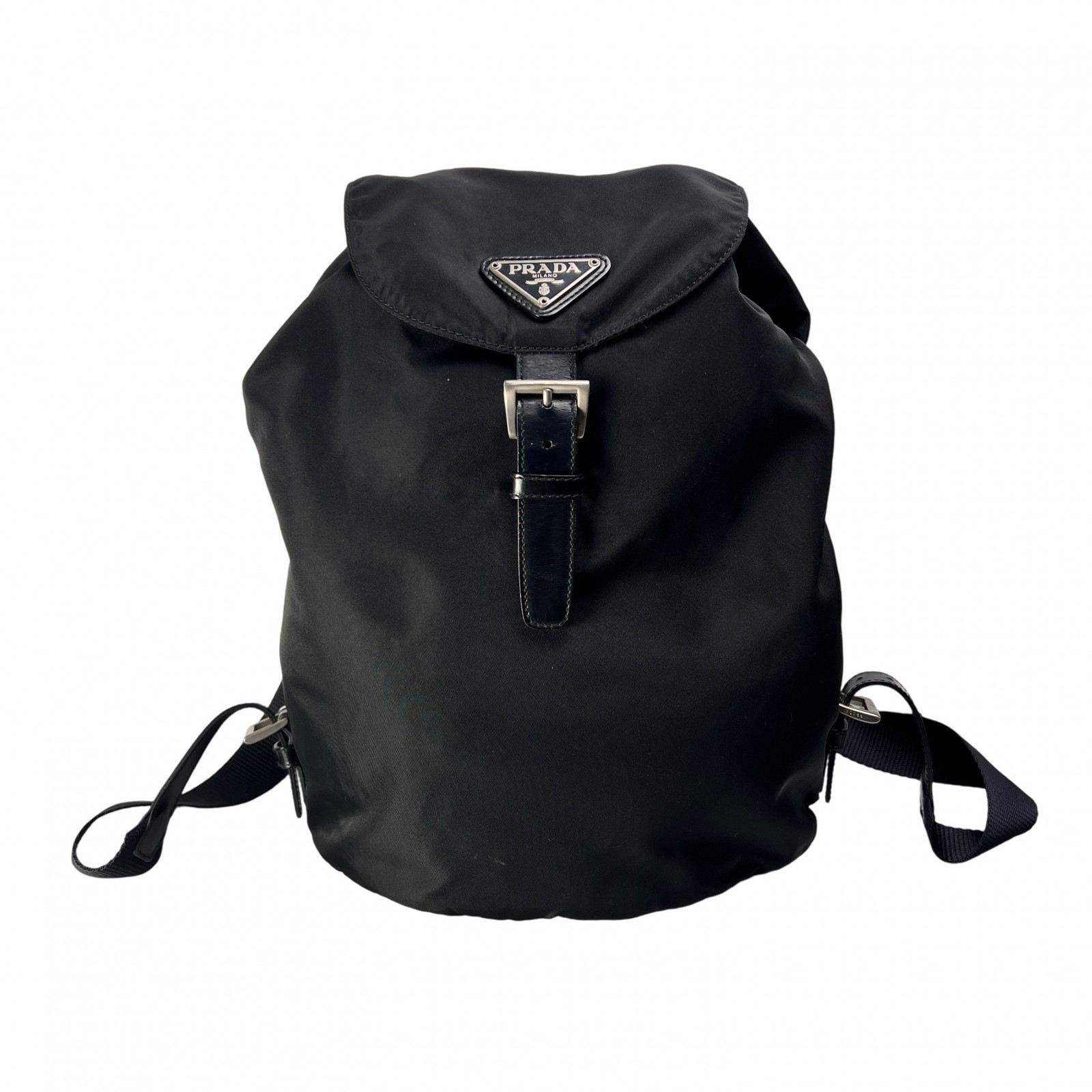 PRADA プラダ ３角形ロゴタイプ ナイロン うしろ側風呂敷き包み・背嚢 黒 A-13800