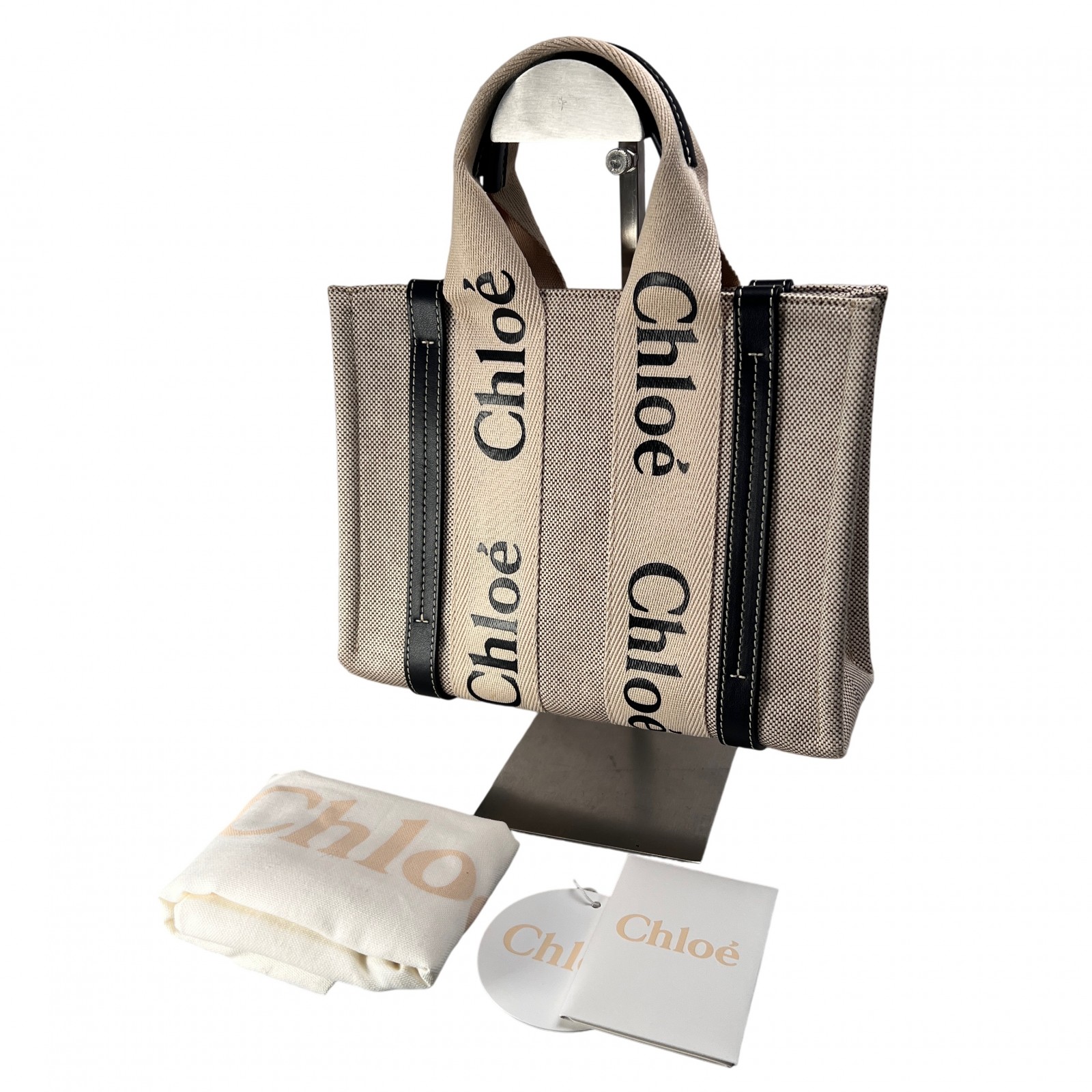 CHLOE クロエ ウッディ スモール キャンバス ハンドバッグ ベージュ A-14706|JOLIJOU