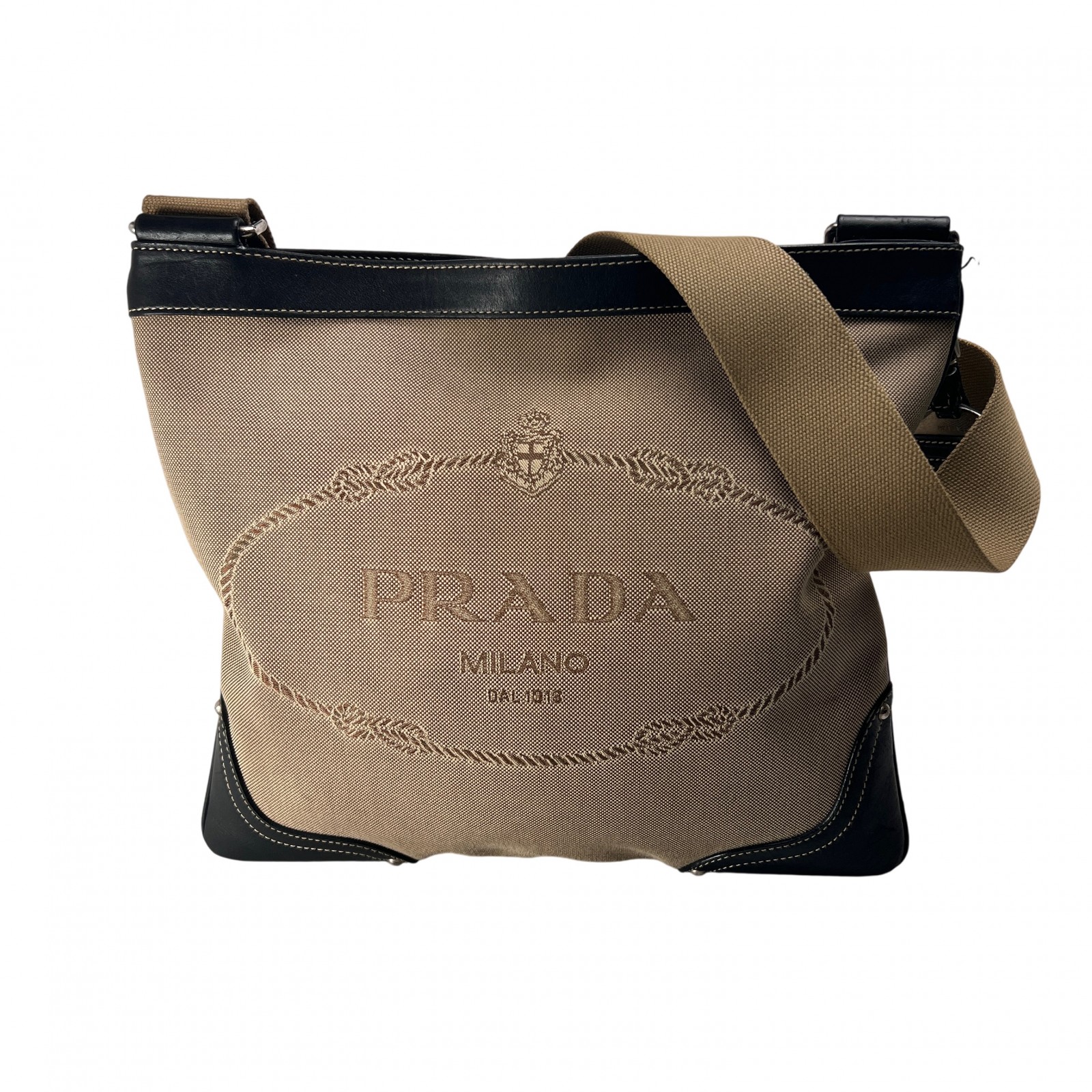 PRADA プラダ ジャガード キャンバス ショルダーバッグ ベージュ A-14667｜JOLIJOU