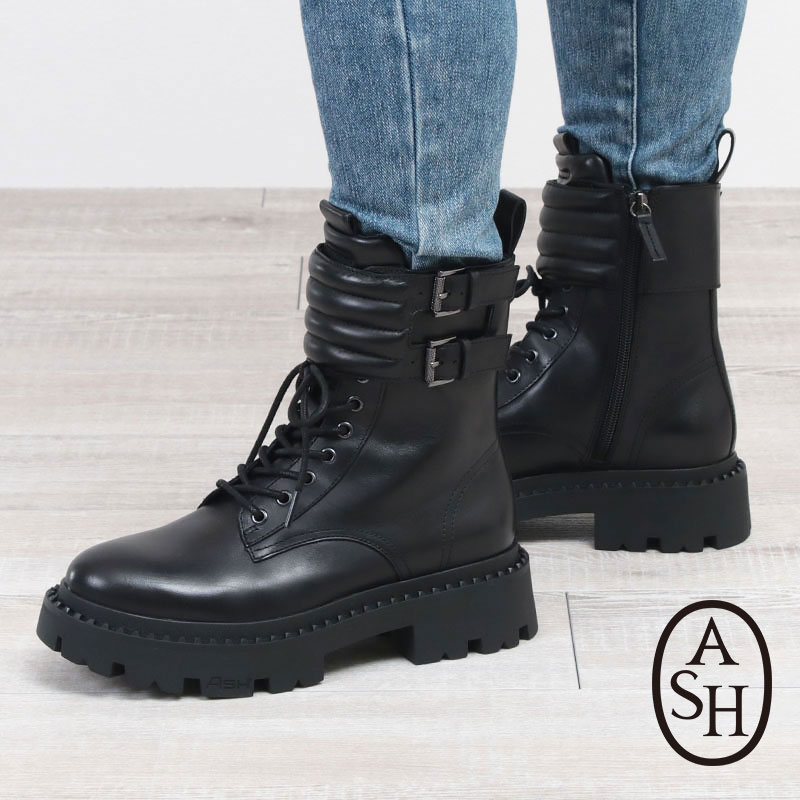 【楽天市場】ASH アッシュ ブーツ レディース GUN 138205 靴 シューズ ミドル ブラック 厚底 脚長効果 無地 ファスナー