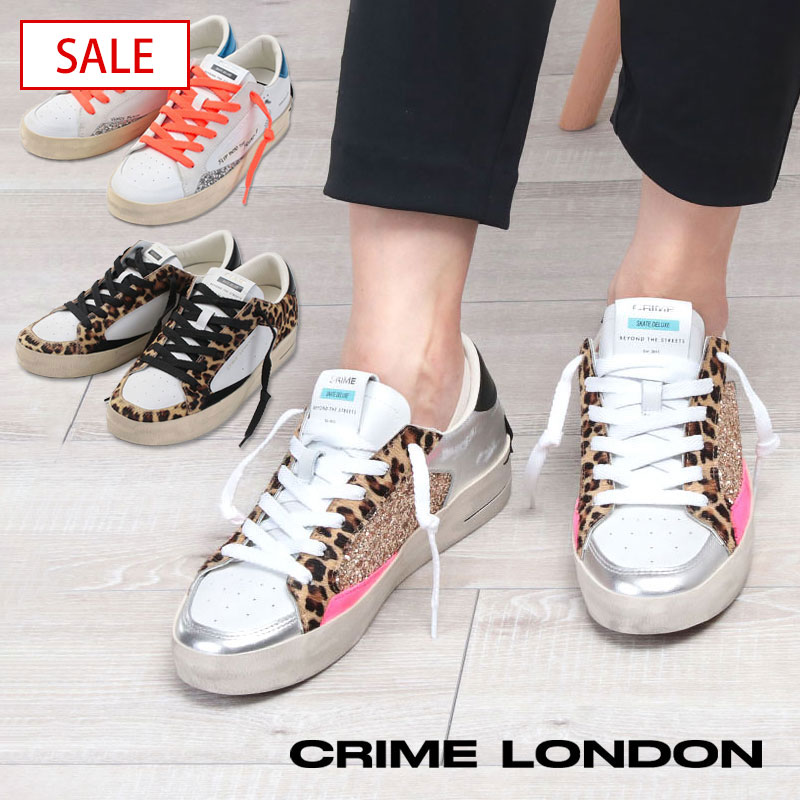 【SALE】【正規品】 CRIME LONDON クライムロンドン スニーカー レディース SK8 DELUXE | ヴィンテージ加工 ダメージ加工 レオパード イタリアンブランド 靴 シューズ 大人 ラメ おしゃれ SNS 公式 新品 正規販売店【▼30】 19,681円