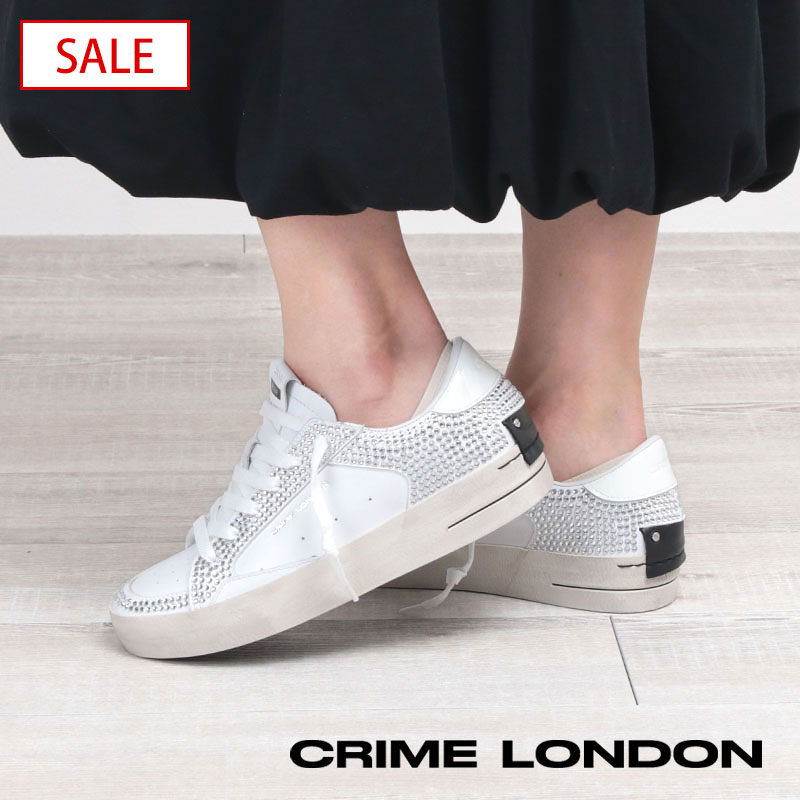 【SALE】【正規品】 CRIME LONDON クライムロンドン スニーカー レディース ラインストーン SK8 DELUXE 28107AA6 | ヴィンテージ加工 ダメージ加工 ラグジュアリー イタリアンブランド マダム 大人 遊び心 レア 足元 おしゃれ SNS 公式 新品 正規販売店【▼30】