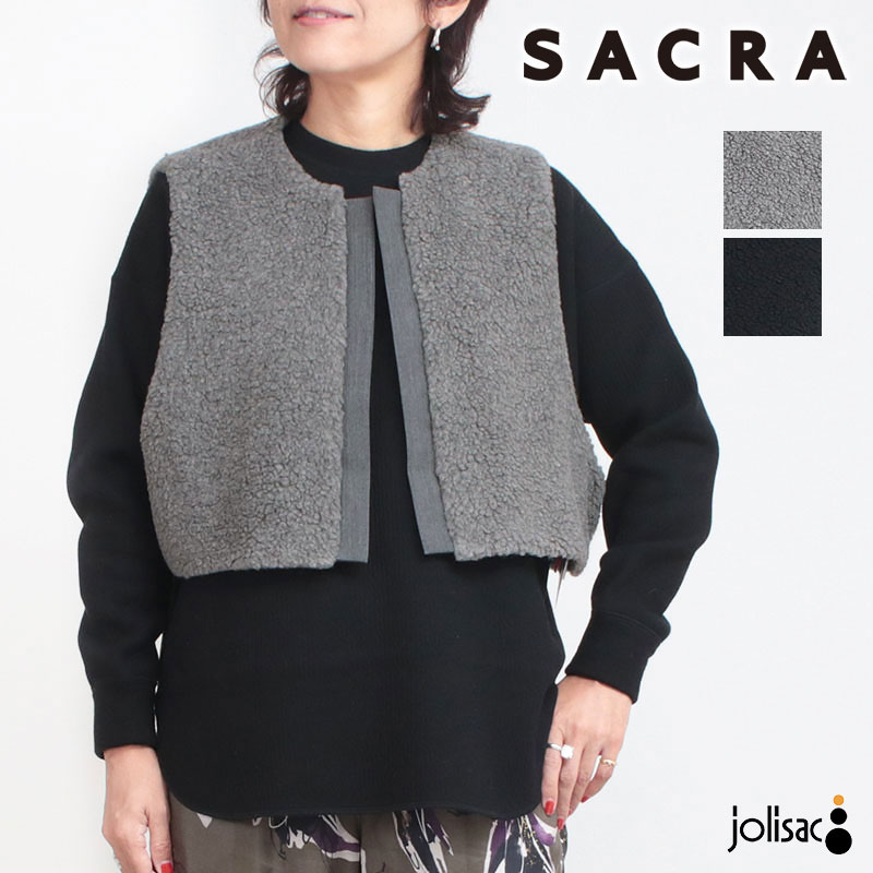 【期間限定◆ポイント10倍】【正規販売店】SACRA サクラ ファーショートジレ 25FALL 125505061｜ ジレ ベスト クロップド丈 オリジナル ボア ニュアンス 上質 レイヤードスタイル トレンド シルエット 大人カジュアル 日本製 正規品
