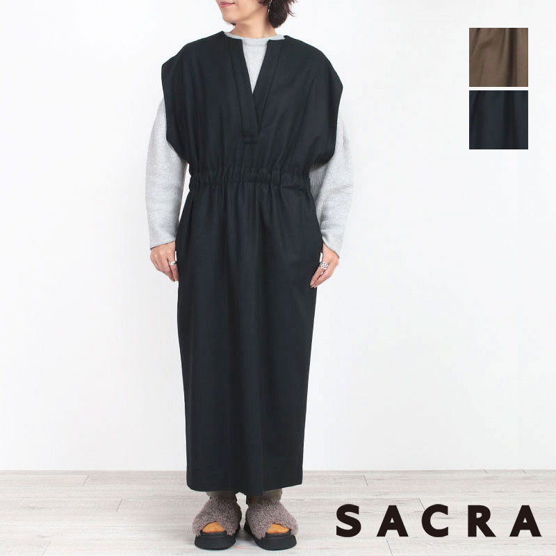 【正規販売店】【日本製】SACRA サクラ ワンピース HIGH COUNT MELTON OP 124608041 | レイヤードワンピース 圧縮メルトンウール お洒落 上品 オケージョン 秋冬 新作コレクション 大人カジュアル 正規品｜jolisac（ジョリサック）