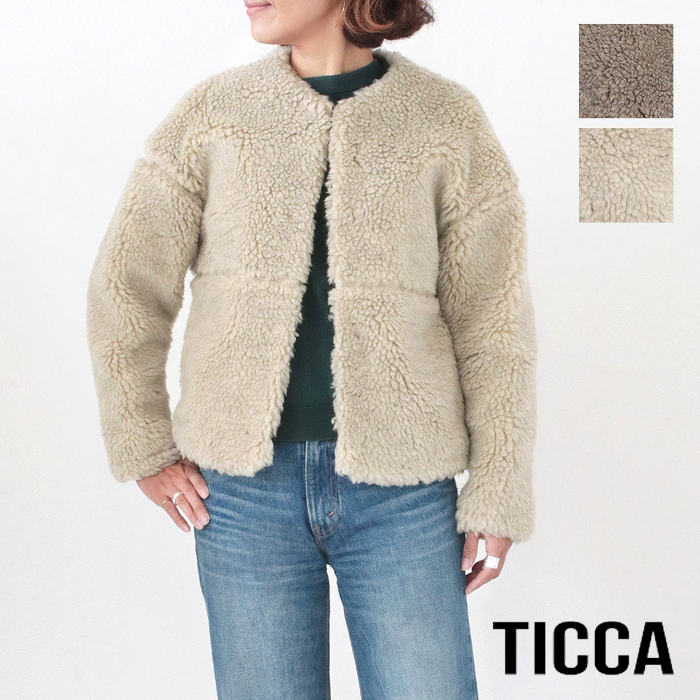 TICCA ティッカ アウター ウールファー ショートジャケット TBBA-031 | レディース 新作 軽い モコモコ コート ノーカラー サスティナブル 国産 日本製 正規品