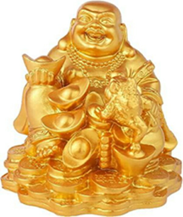 布袋様 置物 ゴールド 七福神 布袋 オブジェ 弥勒菩薩 神様 仏像 招財 開運 金運アップ 厄除け 風水グッズ 玄関 インテリア お守り (布袋様+ 古銭)