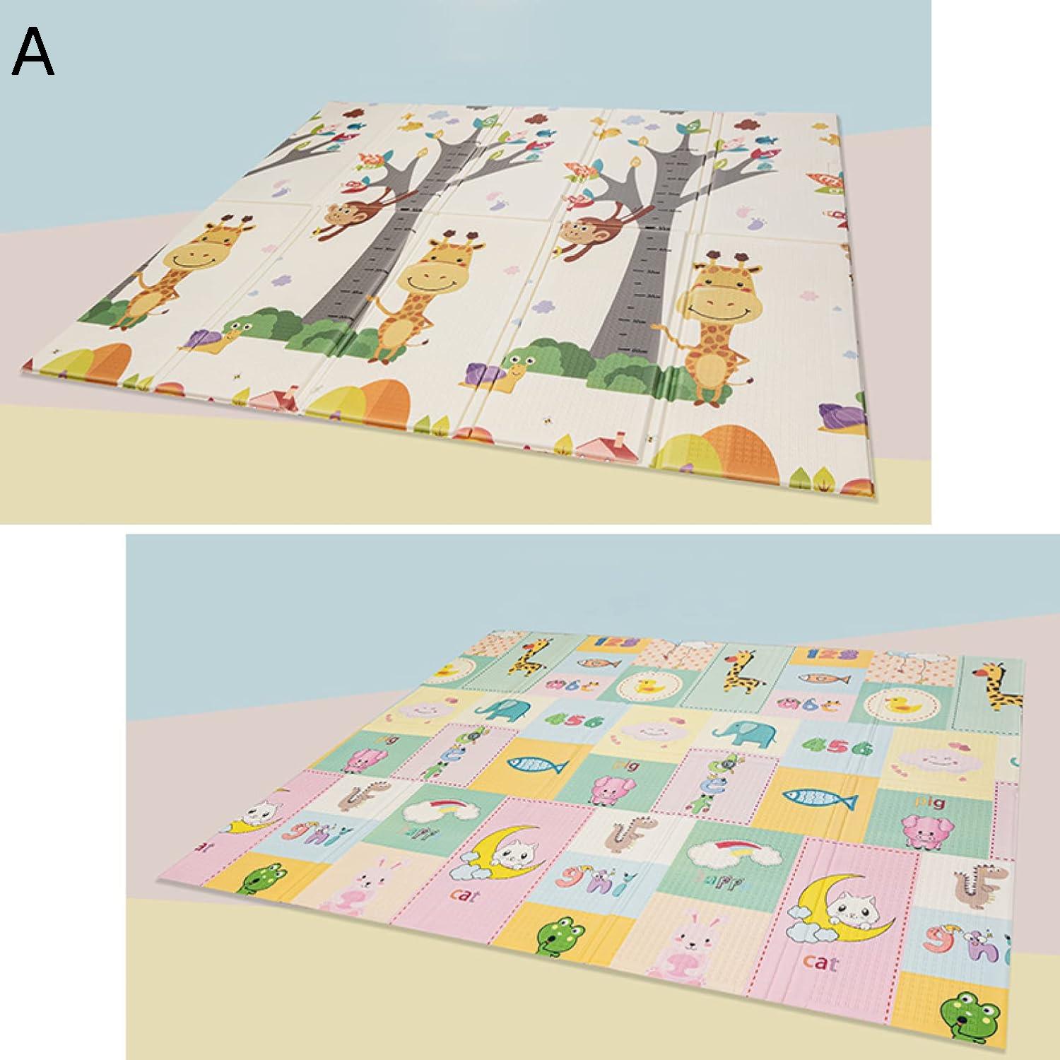 ベビープレイマット 200*180*2cm 折り畳み式 厚手 赤ちゃん 可愛い キッズ用プレイマット 字母 動物 遊び 学べる 楽しい おしゃれ 収納 両面パターン 安全素材 転倒防止 清掃簡単 衝撃緩和 出産祝い ルームマット フロアマット 自宅 お昼寝マッ