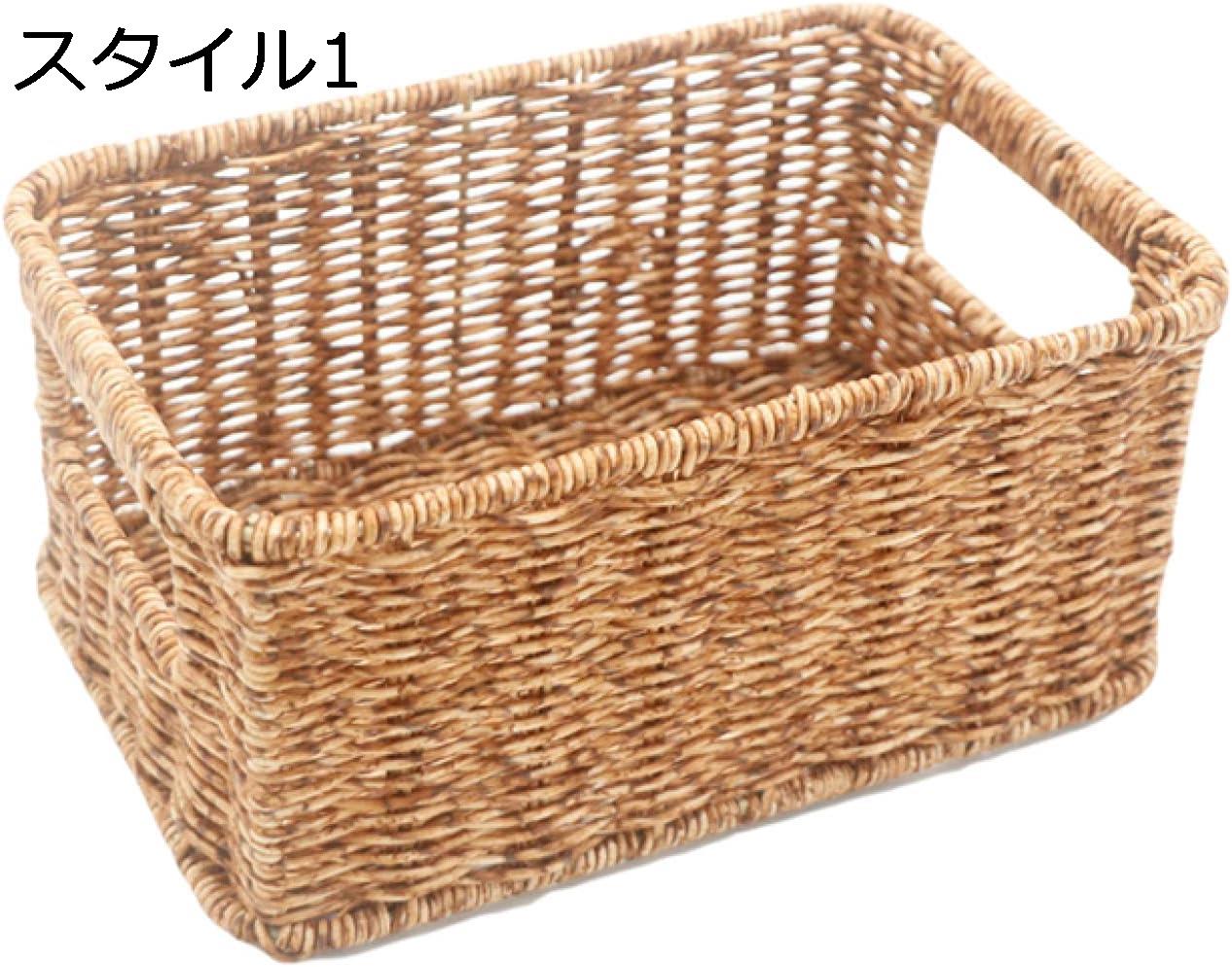 収納かご 収納バスケット 小物入れ 卓上収納 ふたなし スタイル1 重ね置き 収納棚 クローゼット 整理 籐収納バスケット 編まれた収納箱 収納バスケット 籐収納かご ベージュ インナー付き 籐かご 35*25*16CM バスケット 収納バスケット