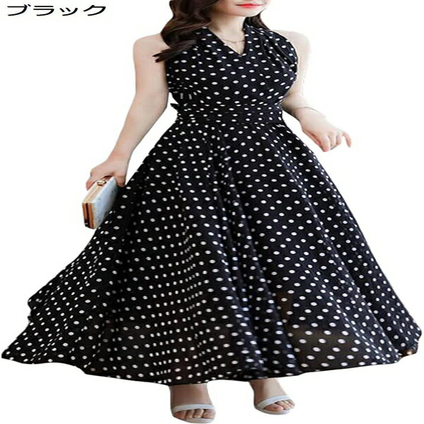 ワンピース レディース ノースリーブ マキシワンピース 夏 シフォンワンピース 水玉 ドット柄Vネック きれいめ Aライン ロング丈 ドレス 旅行 リゾート 大きいサイズ サマードレス｜Libre777