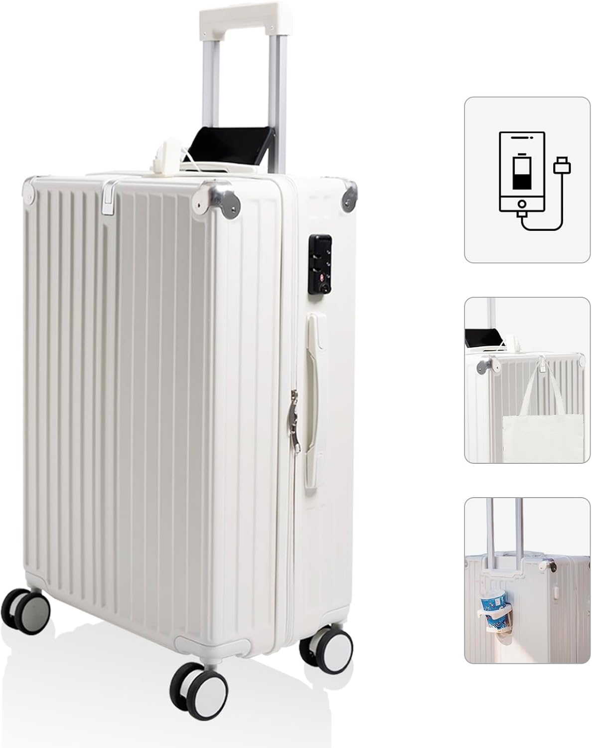 スーツケース キャリーケース キャリーバッグ 機内持ち込み TSAロック USBポート充電機能 カップホルダー付 荷物フック 大型 大容量 Lサイズ 78L 5泊6日 超軽量 静音 ハード 360度回｜Libre777