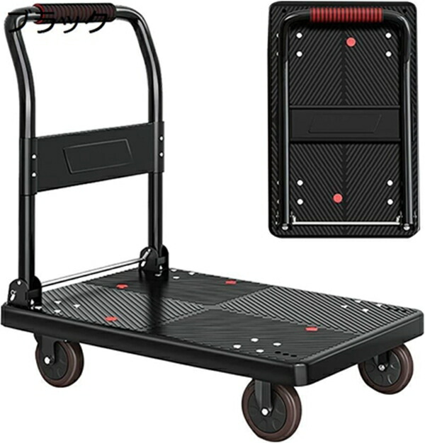 キャリーカート 台車 折りたたみ 軽量 運搬台車 72×47cm 90x60cm 大天板 荷台車 大型 荷物台車 耐荷重 300kg 手押し車 耐摩耗性 ミュートラバーホイール コンパクト 家庭用 業務用 多機能台車