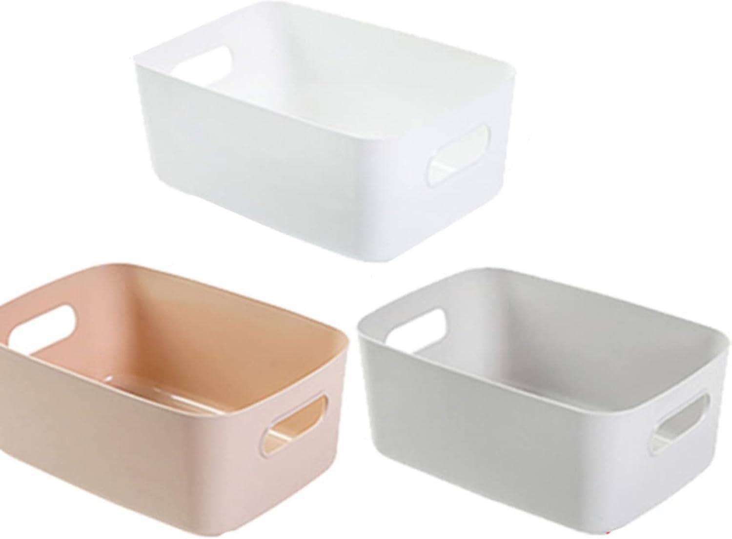 収納バスケット プラスチック 卓上収納 リビング収納 スタイル1 キッチン 食器棚 バスルーム 洗面台 洗面所 化粧品 コスメ タオル おもちゃ 雑貨 ハンドル付き 組み合わせ 高耐久性 頑丈 食品｜Libre777