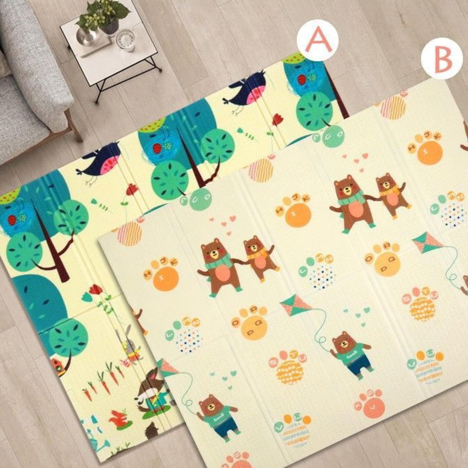 ベビープレイマット 200*180*2cm 折り畳み式 キッズ用プレイマット 遊び 学べる 楽しい 赤ちゃん 可愛い 動物 おしゃれ 衝撃緩和 両面使用可 防水 防音 ジョイントマット 安全 無毒 無