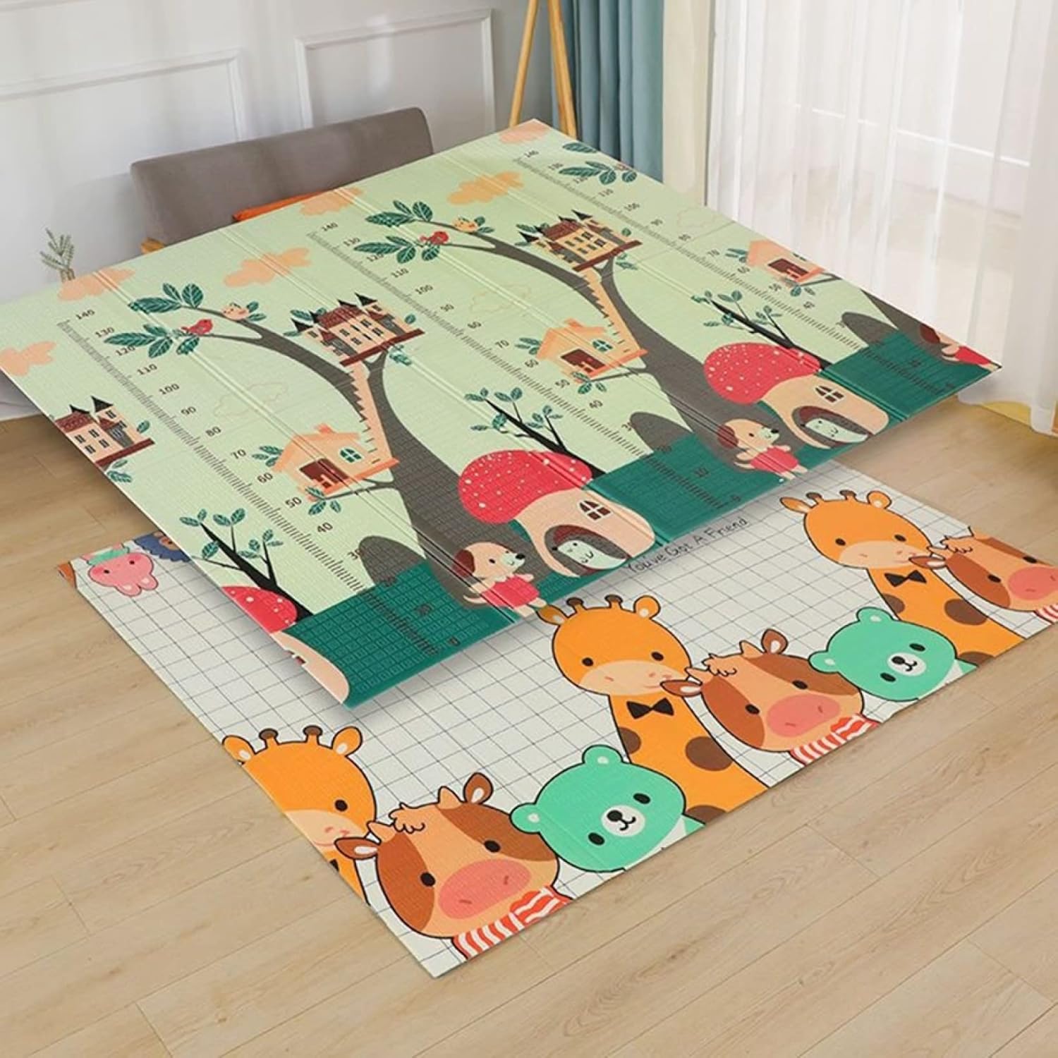 プレイマット 200*180*2cm ジョイントマット 両面使用可 子供 キッズ用プレイマット 折りたたみ おしゃれ 防水 防音 厚手 清掃簡単 衝撃緩和 転倒防止 収納 安全 無毒 無味 出産祝い