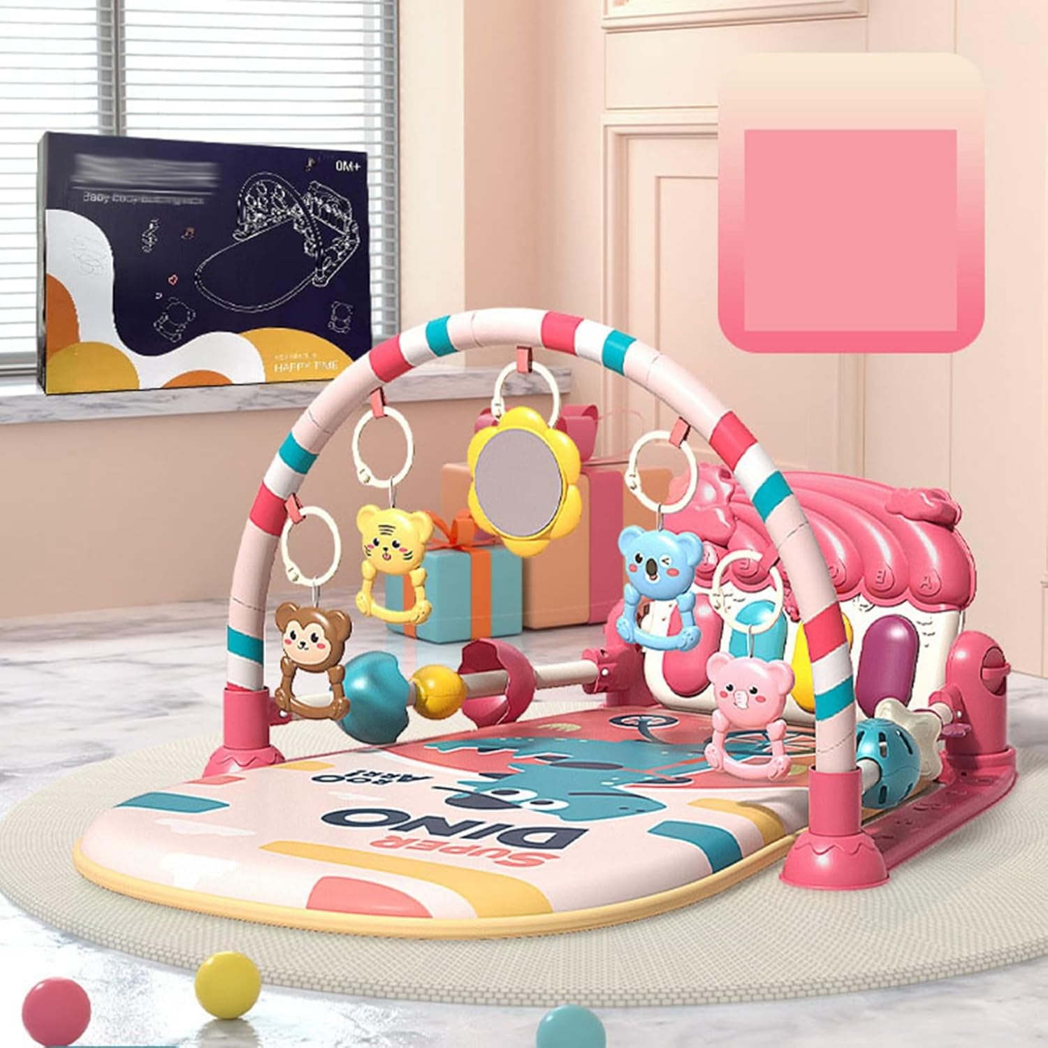 ベビージム 73*56*47cm プレイマット ベビーおもちゃ 出産準備 新生児 知育おもちゃ 幼児 ベビージムマット 赤ちゃん おもちゃ付き 洗濯可能 ピアノジム ベビープレイマット 室内遊具 知育