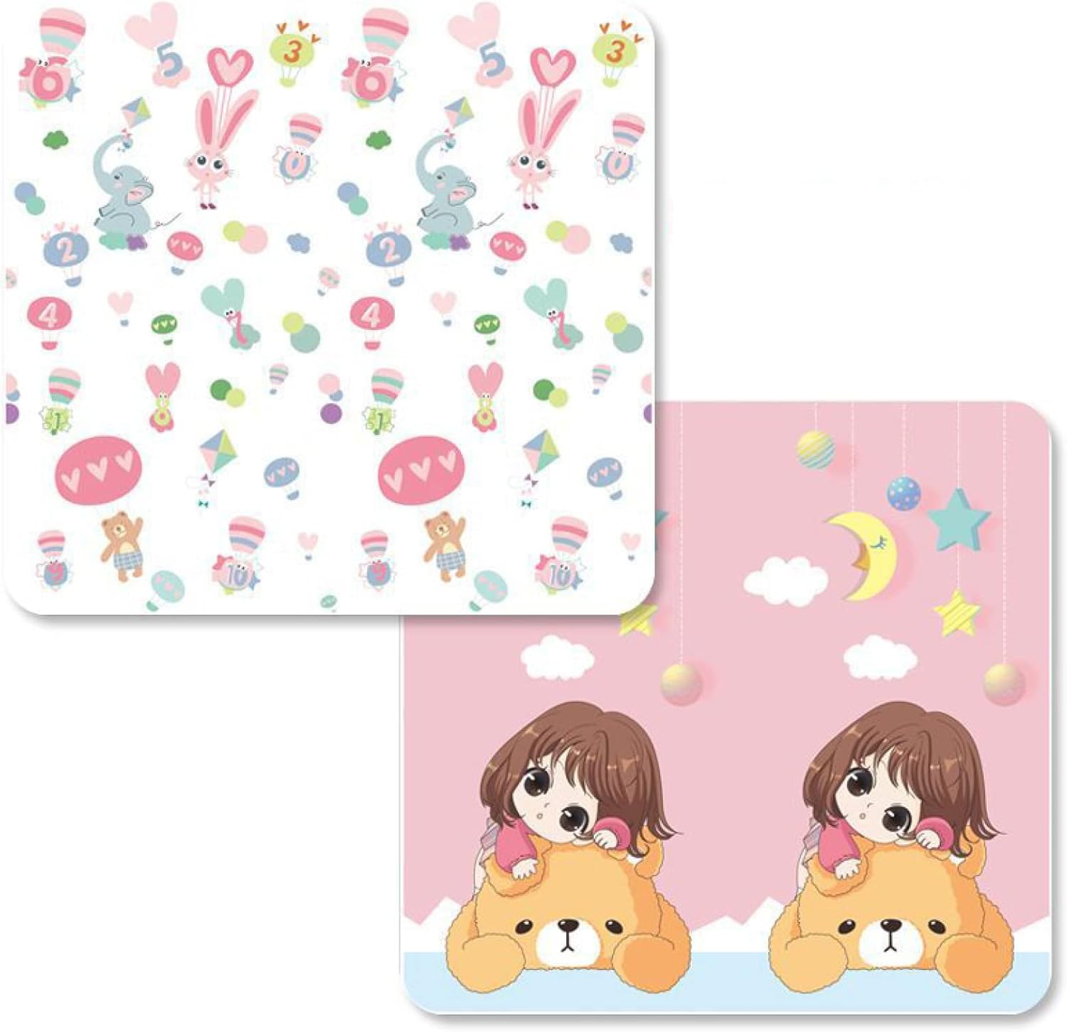 プレイマット 180*200*1.5cm 折りたたみ ベビーマット 薄手 厚手 遊び 学べる 清掃簡単 両面パターン キッズ用プレイマット 可愛い 動物 転倒防止 収納 安全 無毒 無味 出産祝い ル