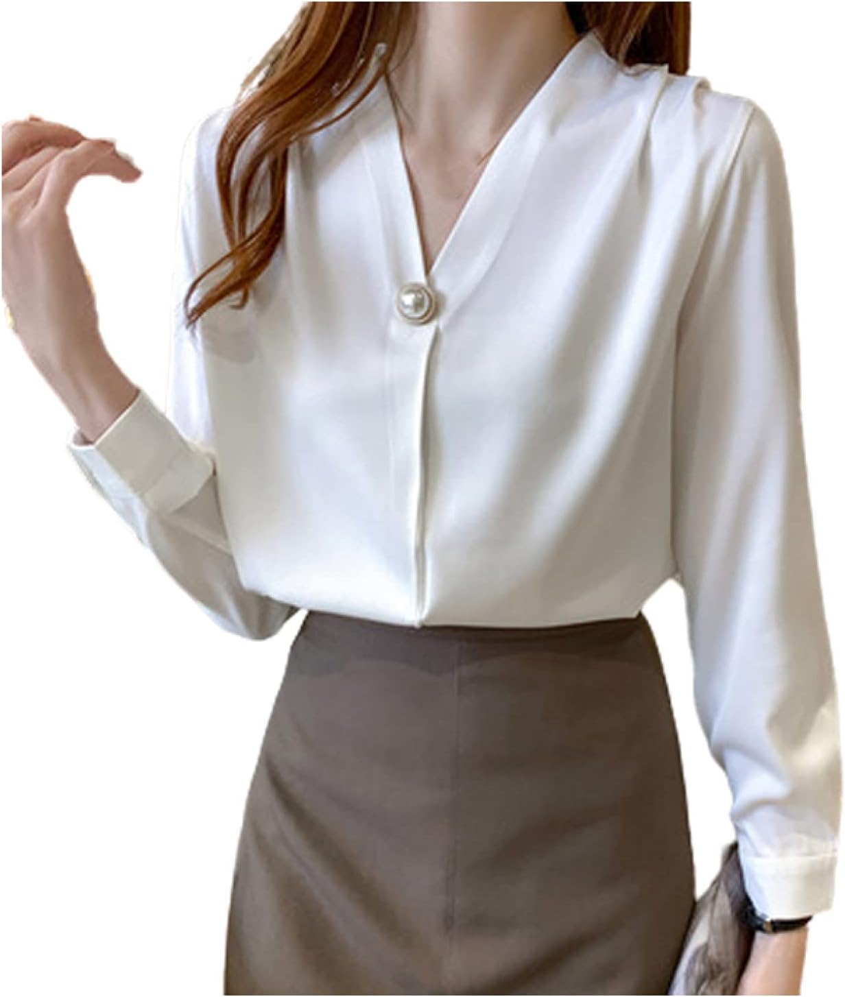 シフォン ブラウス シャツ パールボタン ボウタイ トップス 長袖 レディース ブラウス 大きいサイズ シフォンシャツ Vネック 可愛い プルオーバー 着痩せ ゆったり 体型カバー 無地 通勤 OL