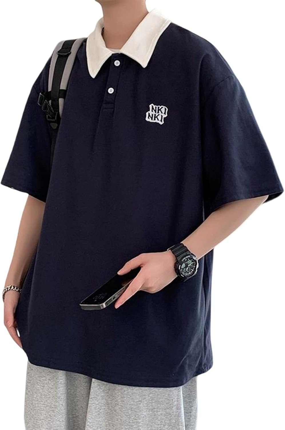 tプルオーバー スポーツシャツ メンズ 五分袖 レトロ ワンポイント polo襟 夏服 薄っぺら 向こう見ず パステル色の 伸ばすこと 通気性 お茶プルオーバー 心地好い 通い 通学 日常用 かっこいい 影ぼうし 大きめ