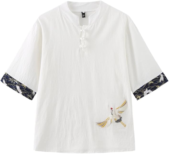 和柄 メンズ Tシャツ ティーしゃつ 半袖 ティシャツ 綿麻リネン Vネックライン おしゃれ 刺繍 トップス インナー ボーイズ 男の子 カジュアル シャツ 上着 通勤 通学 運動 日常用 M-5