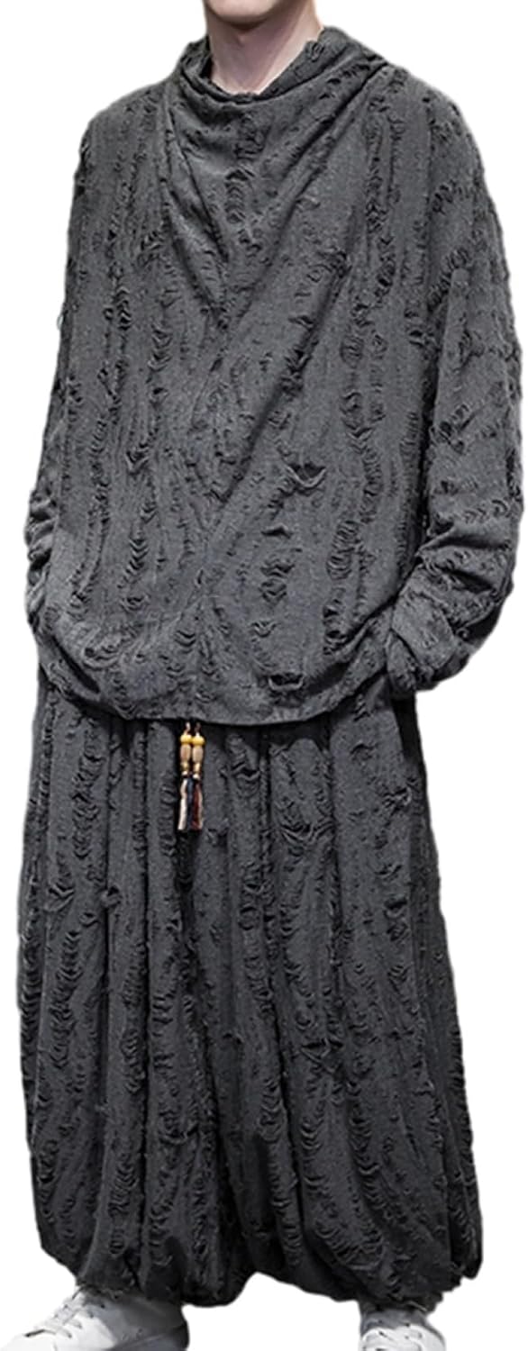セットアップ メンズ 上下書き割り M～5XL 春夏秋 長袖 ゆったり 心地よい 無地 通気性 通い 通学 日常 禅服 成人男性用 お座敷着 ティーシャツ トップス ズボン ズボン下 ロングズボン 背広 クロ