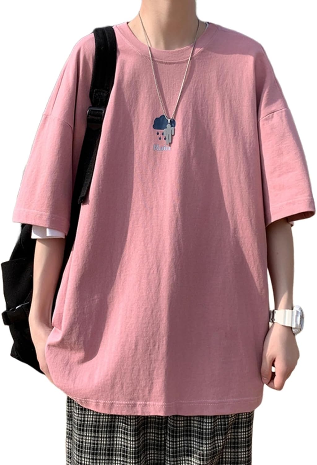 丸襟 tシャツ メンズ 半袖 サマー 薄手 軽い 快適 通気性 カットソー ティーシャツ 大きめ ストレッチ ゆったり カジュアル 通勤 通学 日常用 ハンサム ファッション 天気柄