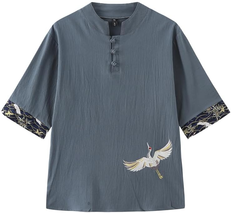 和柄 メンズ Tシャツ ティーしゃつ 半袖 ティシャツ 綿麻リネン Vネックライン おしゃれ 刺繍 トップス インナー ボーイズ 男の子 カジュアル シャツ 上着 通勤 通学 運動 日常用 M-5