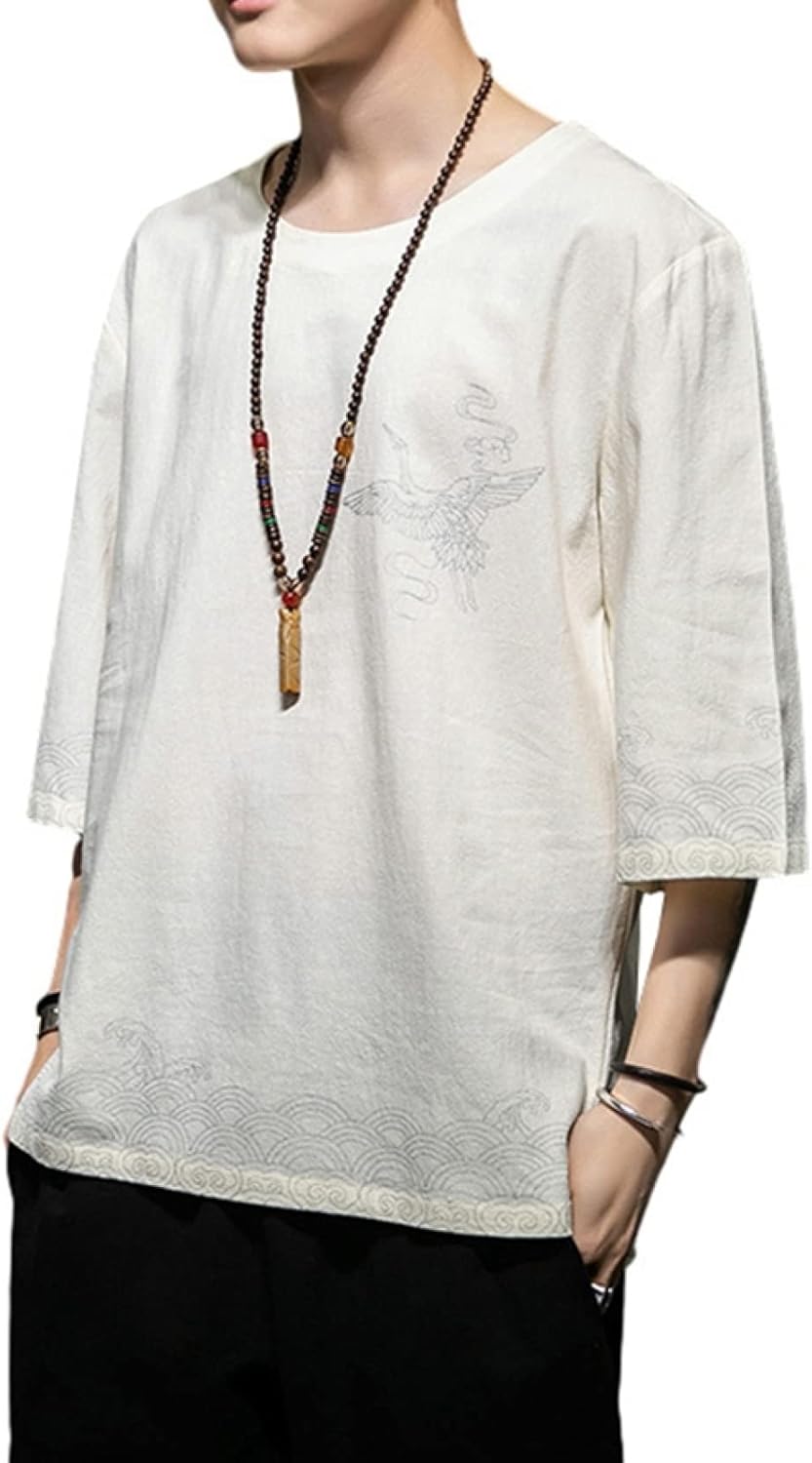 漢服 メンズ 綿麻 半袖/五分袖 M～5XL チャイナ風 Tシャツ 禅服 男性用 スポーツ カジュアル コート 唐装 上着 カンフーシャツ ゆったり 中華服 トップス チャイナ服 民族服 伝統服 功