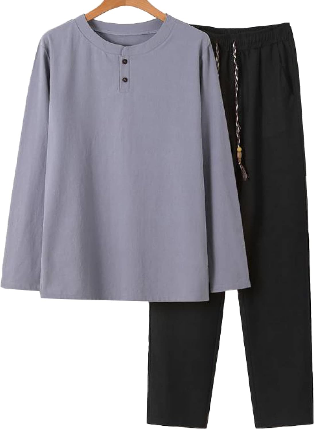 セットアップ メンズ 上下セット M～5XL 春夏秋 綿麻 長袖 ゆったり カジュアル 無地 通気性 通勤 通学 日常 禅服 男性用 部屋着 Tシャツ トップス ズボン パンツ ロングズボン スーツ