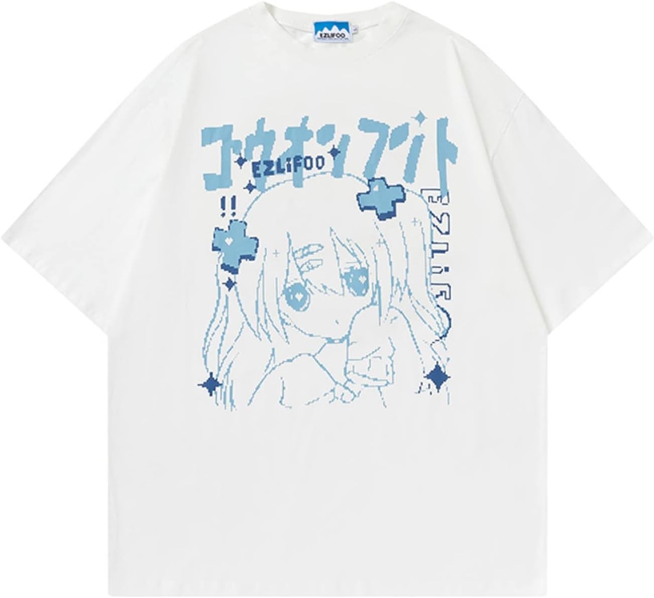 プルオーバー 半袖 レディース 夏服 薄っぺら ポンチ絵柄 仕掛地雷系 愛くるしげ トップス 厚地の外套 丸首 アニメ風 心地よい 流行り物 ゆったり 男女