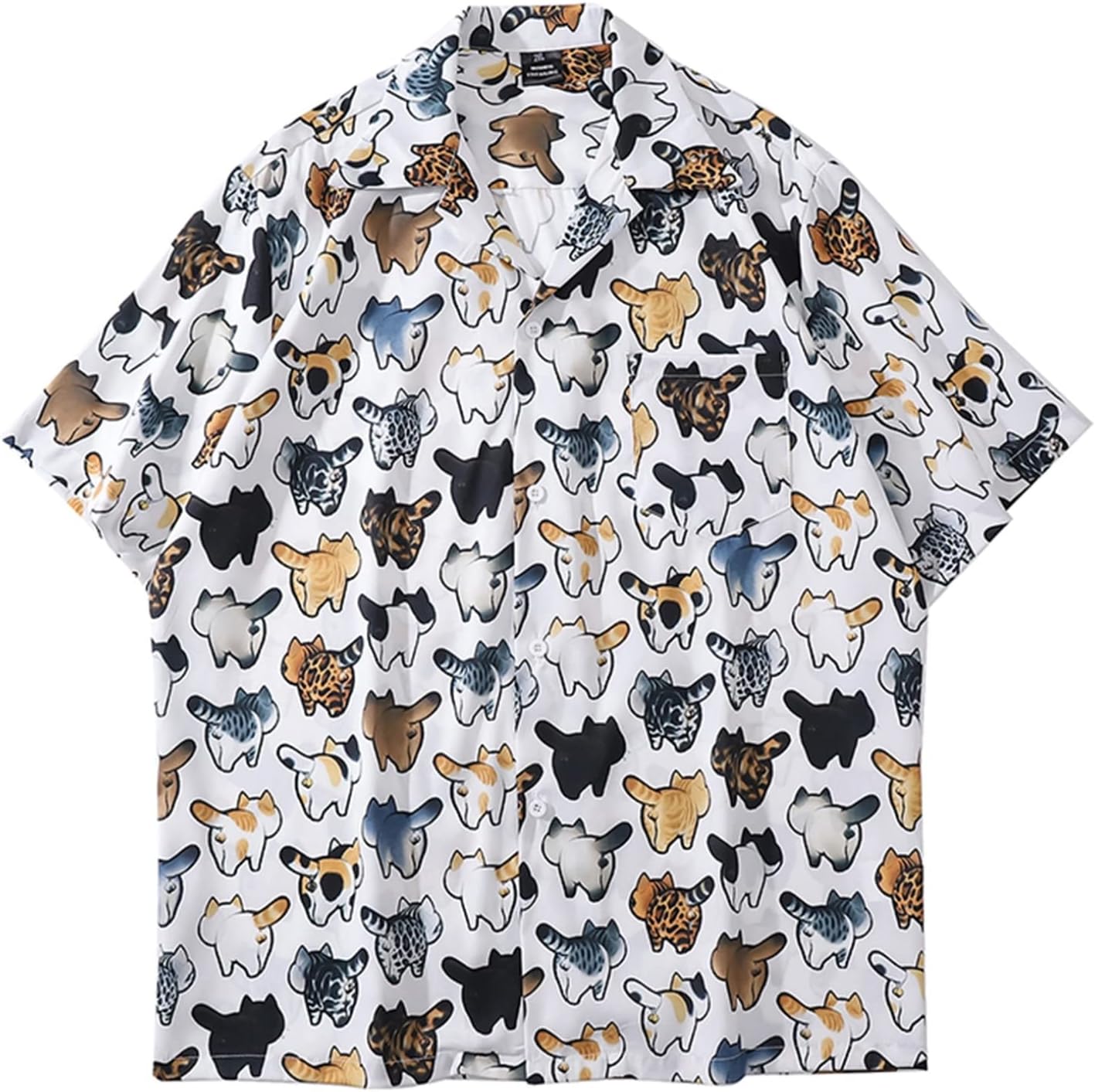 プリントシャツ 猫柄 アロハシャツ 夏服 メンズ 襟付き 半袖 オーバーサイズ ボタンダウン カジュアルシャツ 日焼け止め UVカット ビーチ リゾート 薄手 軽量 吸汗通気 イベント 通学通勤 かっ|Libre777