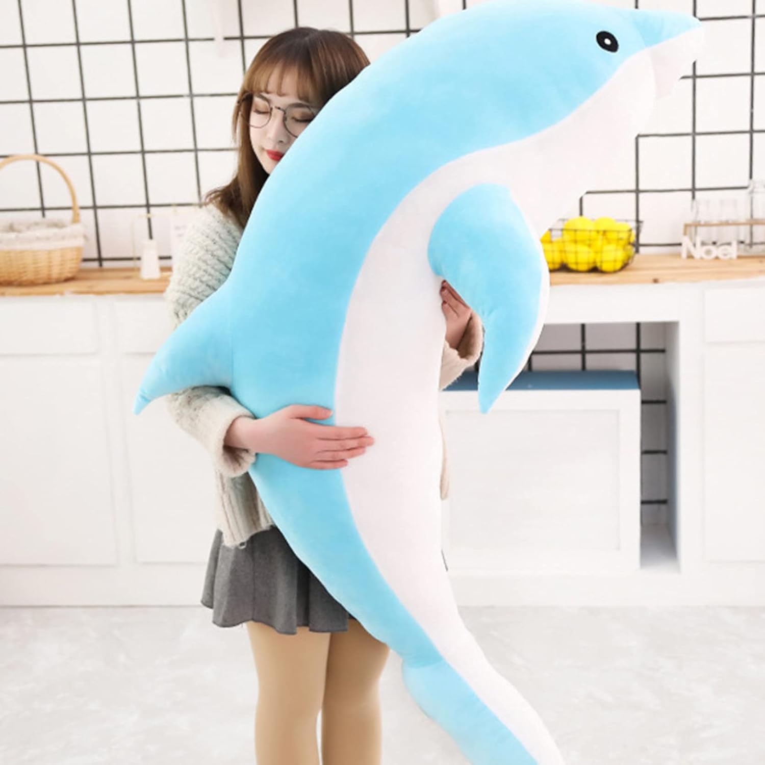 ぬいぐるみ 気が大きい ドルフィン 青色 抱き枕 毛の荒物 愛くるしげ もこもこ ふわふわ 140糎 差し上げ物 遊び道具 儀式用 の日 抱きまくら 論なく論なく お生まれ落ちる日 あやつり人形 御姉さんお坊っちゃん 座布団 裏