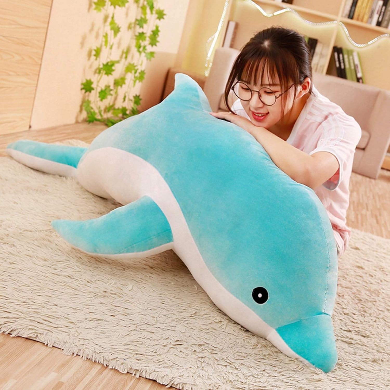 海豚 ぬいぐるみ 気が大きい ふかふか だきまくら 抱きまくら 文字記号 癒しグッズ 愛くるしげ 抱枕 横向き寝 140糎 横向き寝用枕 寝具 好いたらしい 毛の荒物 抱き枕 ロング座布団 青色/薄墨色