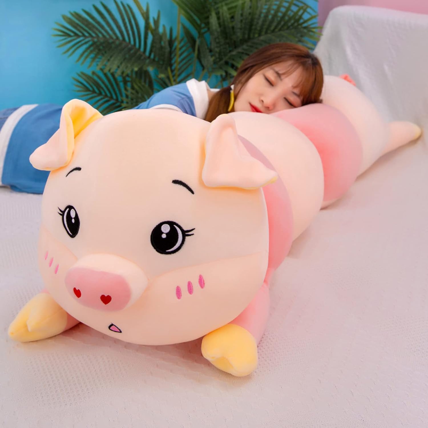 豚 ぬいぐるみ 可愛らしい 添い寝枕 好いたらしい T- 低手向かい 座布団 手あそび 抱きまくら 洗える 毛の荒物 もこもこ 横向き寝 背当たれ 座布団 パステル色の 癒し 130 生まれ落ちる日 差し上げ物