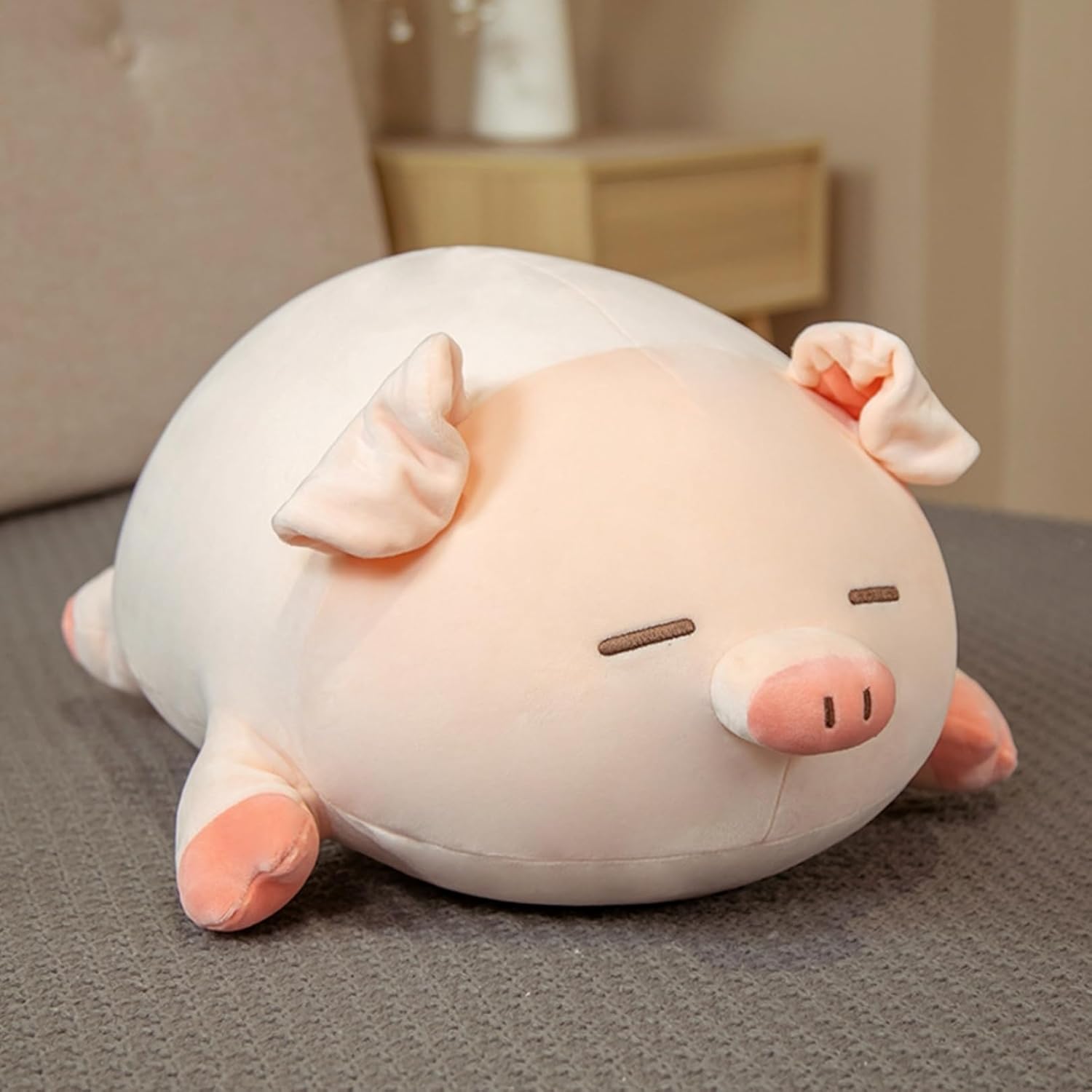 豚 気持ちいい抱き枕 目閉じる 60cm ぶたぬいぐるみ 可愛い 添寝枕 背当て 腰当て 萌え キャラクター ねむねむ もちもち肌触り すやすや 安眠サポート インテリア お誕生日 お祝い返し お年始
