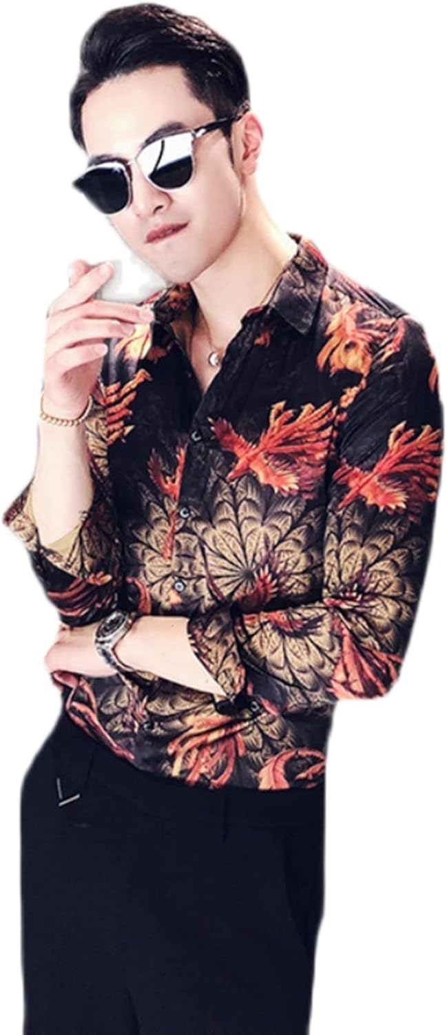 カジュアルシャツ 長袖シャツ メンズ フェニックス柄 アロハシャツ ストリート 大きいサイズ 上着 男性用 原宿風 総柄 おしゃれ スリム 柔らか 肌触りがいい 速乾 吸汗 通気 薄手 日焼け止め ヒ｜Libre777