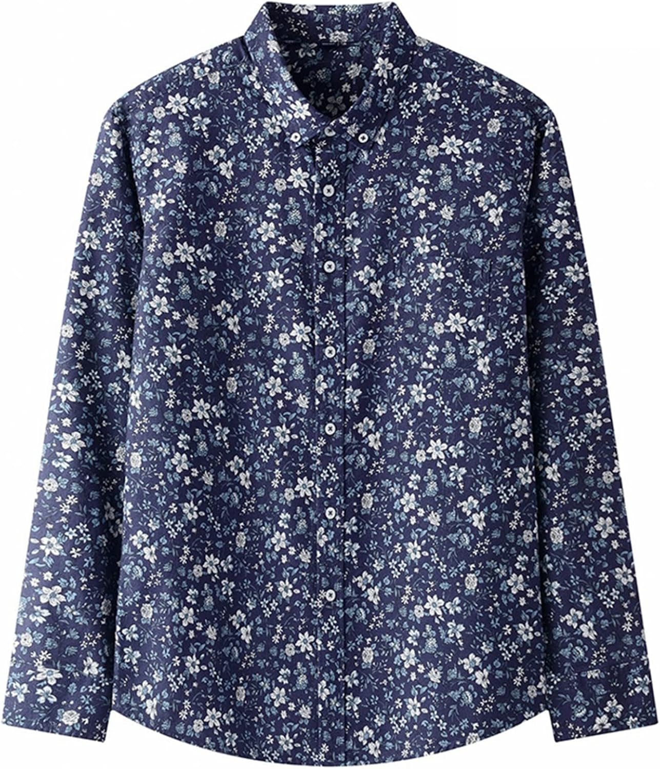 花柄シャツ メンズ カジュアルシャツ 長袖 折り襟 ボタンダウン オックスフォードシャツ 綿100 総柄 プリント トップス アウター シャツジャケット 軽量 肌触りがいい 通気性 男性用シャツ ビ