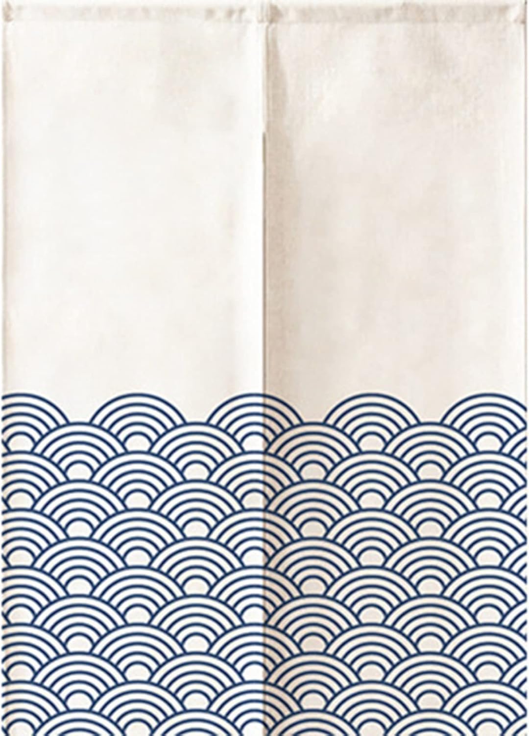 のれん 暖簾 薄手 扇子柄 藍染風 花柄 和風 カラー 和室 紺色 目隠し ロング キッチン リビング インテリア 遮熱 間仕切り 飲食店 75*120cm カーテン おしゃれ ロングカーテン 半間の｜Libre777