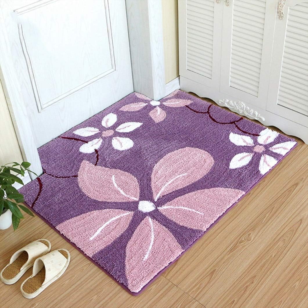 玄関マット 室内 足拭きマット 吸水 エントランスマット リーフ お花 パープル ナチュラル かわいい 北欧風 抗菌 防臭 消臭 モダン カラフル キッチンマット 贈り物 新築祝い プレゼント 60c|Libre777