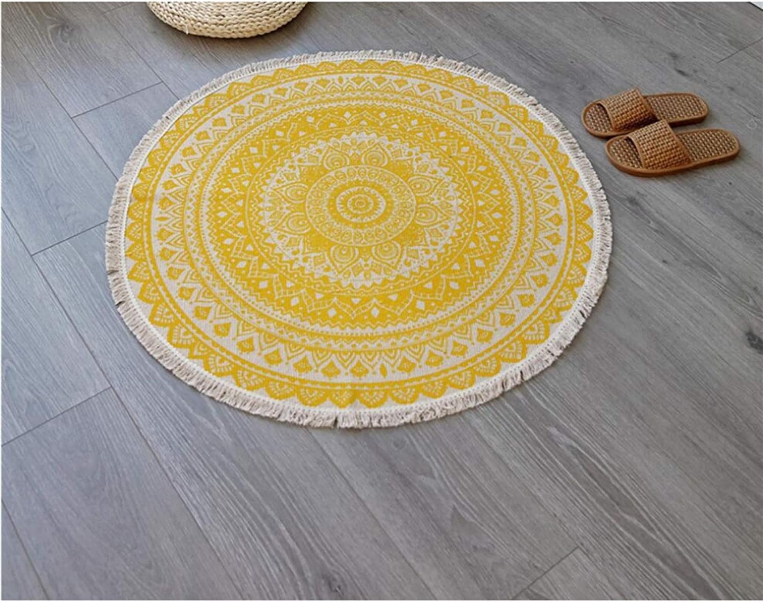 北欧 カーペットフロアマット 92*92cm ネイティブ柄 おしゃれ タッセル ラウンド型 抗菌 防ダニ 滑り止め付 丸 カラー11 多機能 オールシーズン 綿 洗える 速乾性 春夏秋冬 フリンジ ホ｜Libre777