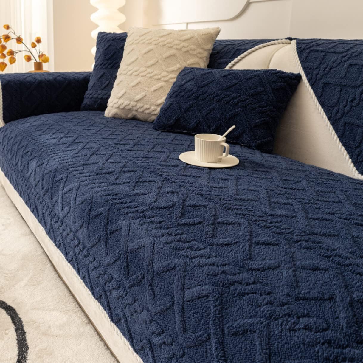 現代風 ソファーカバー おしゃれ かわいい 北欧 無地 あったか マルチカバー ソファー シーツ ダークブルー 滑り止め ソファー保護 ペット用ソファーカバー キルティング保護 防塵 冬用 カラー 出|Libre777