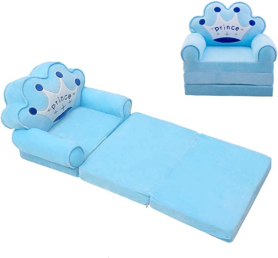 ベビーソファ 子供用ソファー 2way 折りたたみ ふわふわ 洗えるカバー 座椅子 出産祝い 高弾力 キッズソファーベッド プレゼント 三つ折り ブルー|Libre777