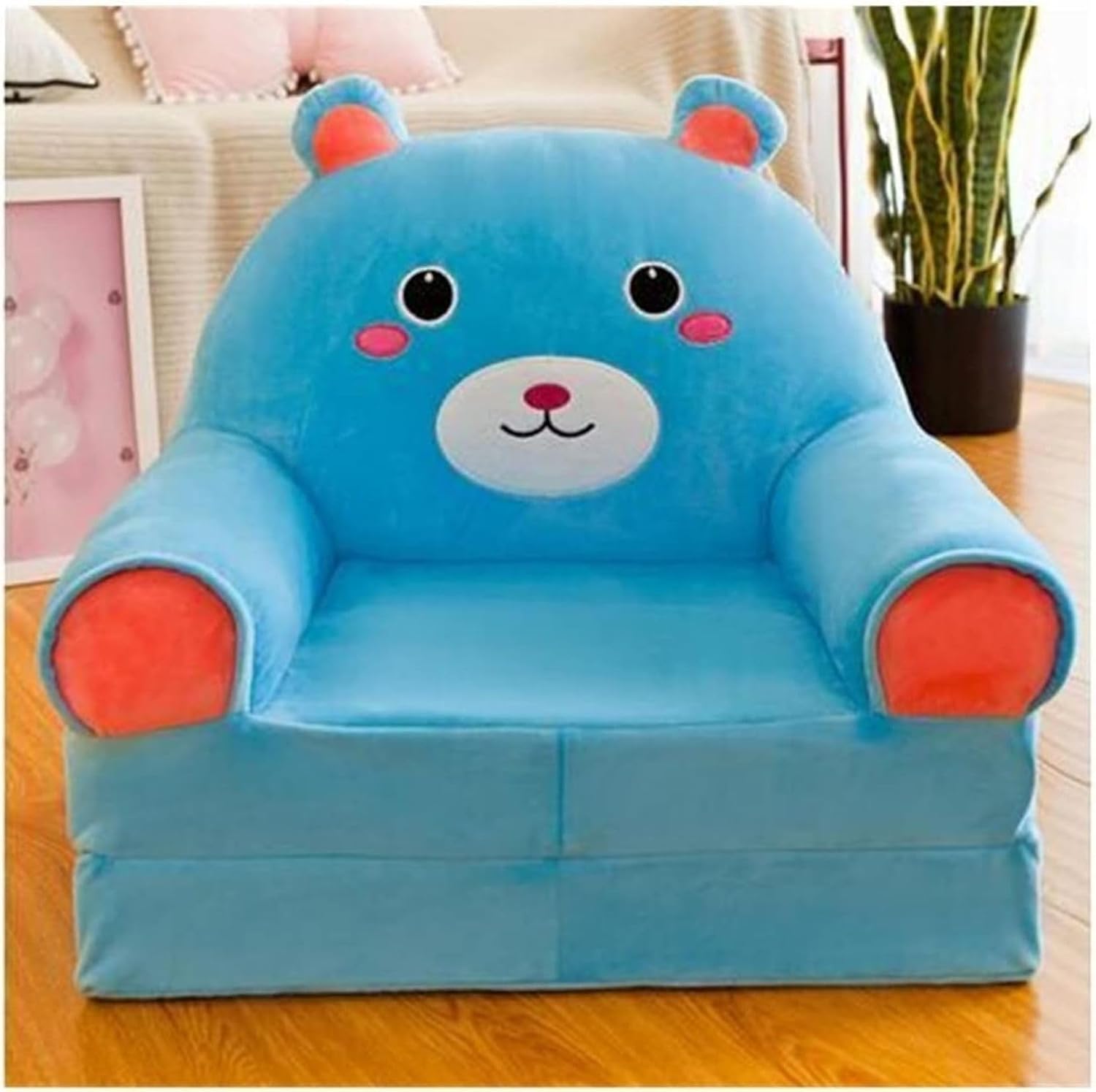 ベビーソファー 子供用ソファー 折りたたみ式 キッズソファーベッド 軽量 動物 ふわふわ 座布団 かわいい 座椅子 洗える 背もたれ 手すり付 気持ちいい 赤ちゃん 幼児 出産祝い 贈り物 ブルー40|Libre777